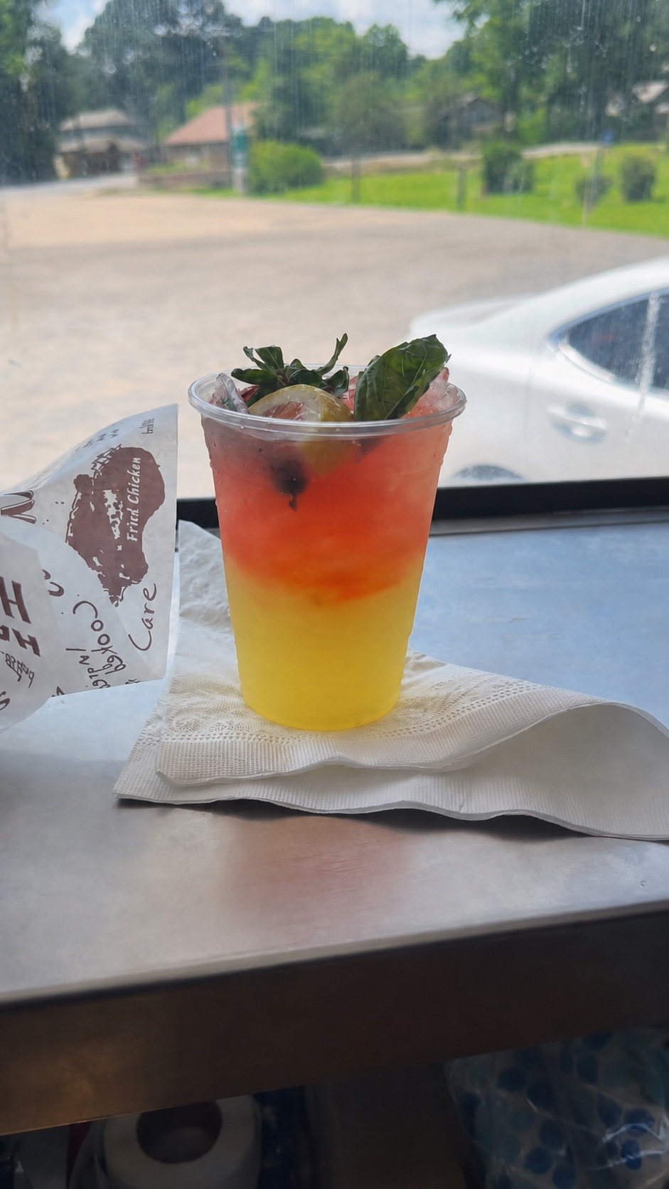 A strawberry basil Factory lemonade made fresh at the truck